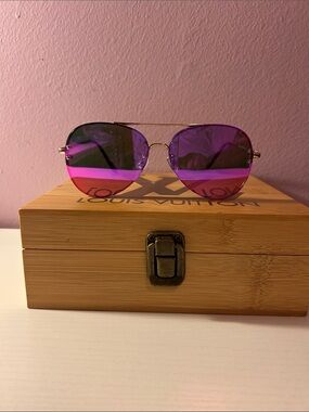 Gold Frame Sunglasses with Pink and Purple Gradient Lenses